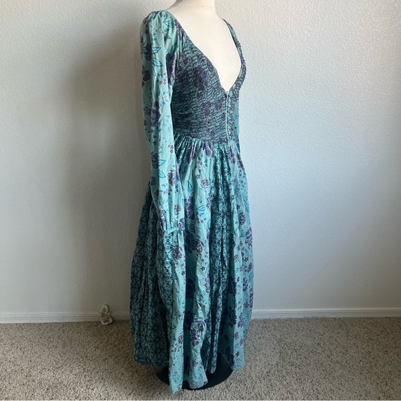 NWOT Free People “A New Way” Teal Bluish Purple Floral Long Sleeve Maxi Dress S - Picture 5 of 14